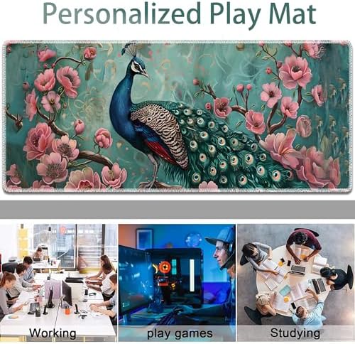 Large Gaming Mouse Pad + Keyboard Wrist Rest + Wrist Support + Coaster Set, Memory Foam Ergonomic for Easy Typing, XXL Extended Gaming Mouse Pad Table Pad - Peacock - Image 7