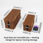 Wicker Cable Management Box, 2 Pack Large & Small Cable Organizer Box, Faux Rattan Hand-Woven Desk Organizer with 10 Cord Clips and 10 Ties, for Home Office and Charging Station - Image 2