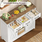 TEENFON Storage Cabinet, Coffee Bar Cabinet with 3 Drawers, 2 Adjustable Shelves & 2 Doors, Buffet Cabinet, Kitchen Cabinet for Kitchen, Dining Room, Living Room, White - Image 6