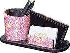 KEYPOWER Pen Pencil Holder Business Name Cards Decorative Bling Crystal Rhinestone PU Leather Gift for Women Girls (Pink) by KEYPOWER