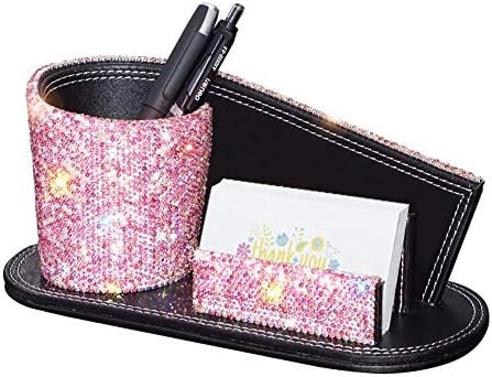 KEYPOWER Pen Pencil Holder Business Name Cards Decorative Bling Crystal Rhinestone PU Leather Gift for Women Girls (Pink) by KEYPOWER