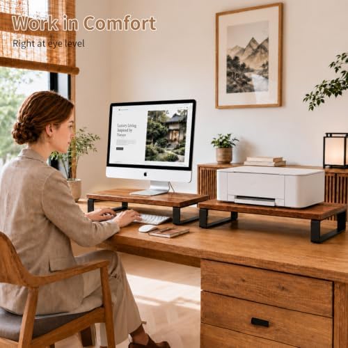 XINYAO 2 Pack Monitor Riser for Desk, Wood and Steel, 16*12*3 inch, Brown - Image 3