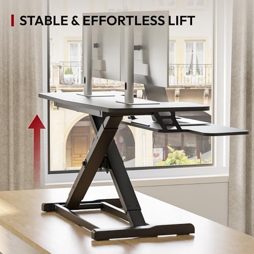 SANODESK 40" Desk Converter, Height Adjustable Sit to Stand Riser, Dual Monitor and Laptop Workstation with Wide Keyboard Tray, Modern Minimalist Design, Black - Image 5