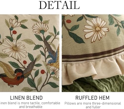 ISAENNE Vintage Linen Throw Pillow Cover,Set of 2,Diameter 16"-Brune C - Image 5