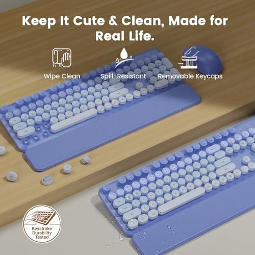 Wireless Keyboard and Mouse Combo, Magnetic Soft-Touch Wrist Rest, Purple - Image 4