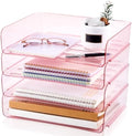 Harloon 4 Tier Paper Organizer Clear Pink Letter Tray Acrylic File Tray by Muasung