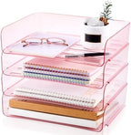 Harloon 4 Tier Paper Organizer Clear Pink Letter Tray Acrylic File Tray by Muasung