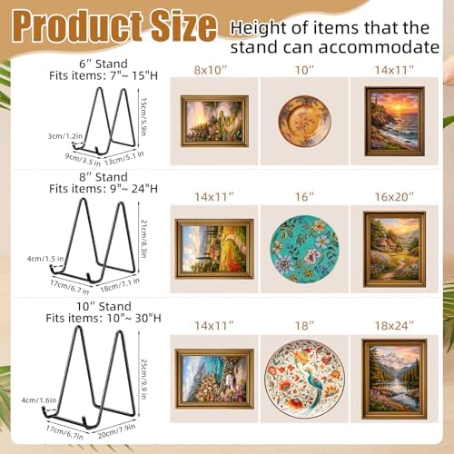 18 Pack 6/ 8/ 10 Inch Iron Metal Plate Stands for Display Black Display Holders for Plates, Photos, Frames, Decor, Books & More, Modern and Sturdy Easels for Home & Office, 3 Sizes - Image 2