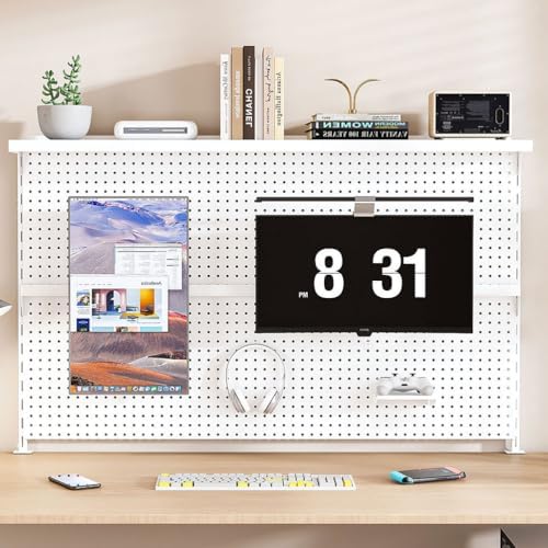 Clamp-On Desk Pegboard with Dual Monitor Stand, 59" Steel Privacy Panel with Modular Hooks & Movable Partition, Fits 0.59"–1.77" Desks, Ergonomic Storage Organizer for Office & Gaming Setup, Bla by YATON
