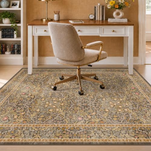 JTJ 5x6 Office Rug, Brown Vintage Floral, Washable Non Slip by JTJ