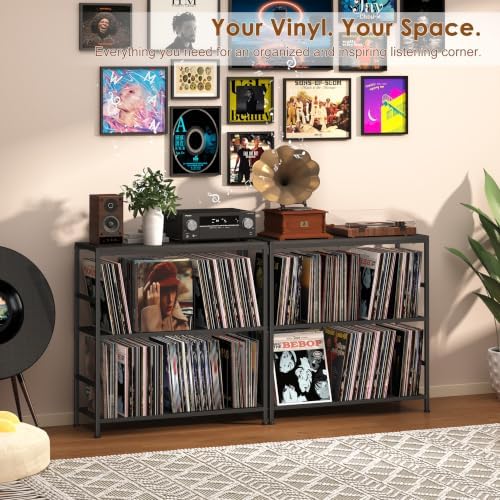 Sonyabecca 3-Tier Record Player Stand with Adjustable Vinyl Storage, Black - Image 6