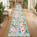 DUKINO 2x12 Washable Runner Rug, Floral Long Runner Rug for Hallway, Teal by DUKINO