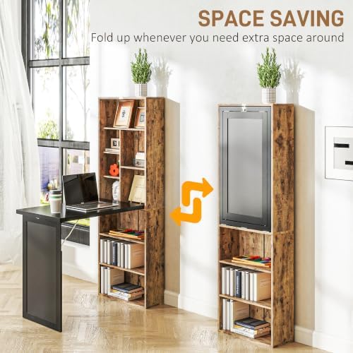 HOMCOM Foldable Desk Wall Mounted Convertible Table, Rustic Brown - Image 4