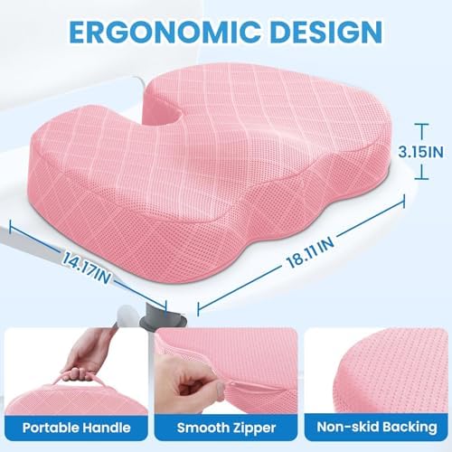 TushGuard Seat Cushion, Memory Foam Office Chair Cushion - Pink, Large - Image 2