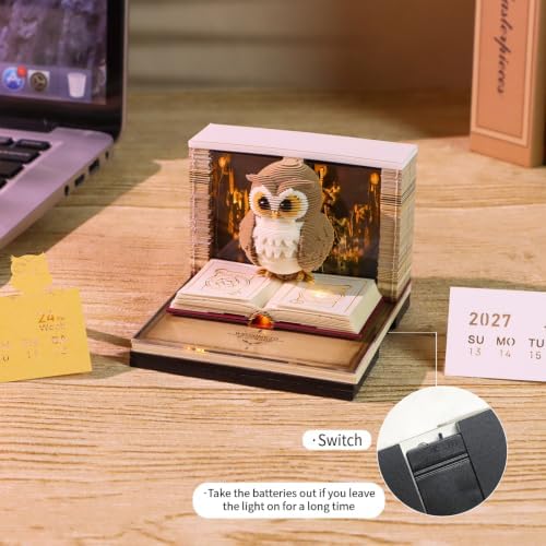 3D Calendar 2027, Desk Time Piece Calendar 2027,Tear-Away 3D Paper Art Notepad w LED Lights,Creative 3D Memo Artsy Pad Calendars, DIY Paper Carving Gift (K) - Image 3
