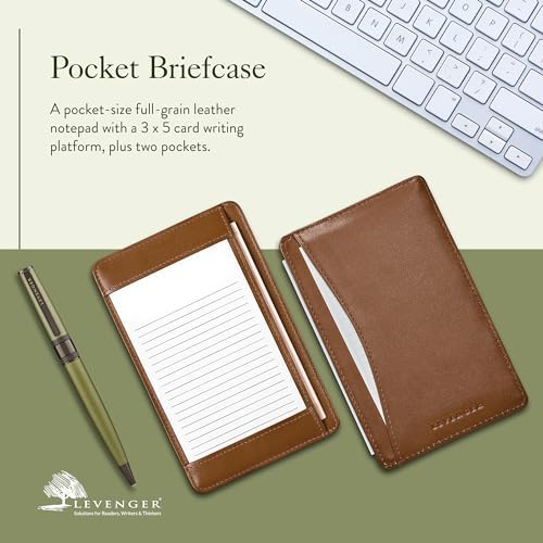 Levenger Pocket Briefcase Leather Pocket Notepad 3x5 Index Card Holder Organizer, Saddle - Image 2