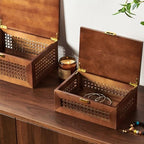 2PCS Decorative Rattan Storage Box Basket with Lid Wooden Frame - Image 6
