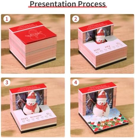 3D Calendar 2027, Desk Time Piece Calendar 2027,Tear-Away 3D Paper Art Notepad w LED Lights,Creative 3D Memo Artsy Pad Calendars, DIY Paper Carving Gift (Christmas Snowman) - Image 6