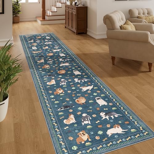 DUKINO 2x10 Kitchen Runner Rug, Washable Dog Rug Soft Non Slip, Blue by DUKINO