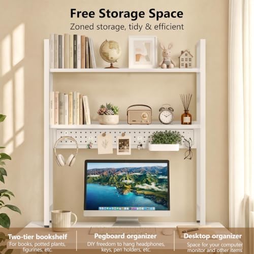 Brakki 2-Tier Desk Shelf, Desk Hutch Bookshelf with Pegboard and Hook Dorm - Image 5