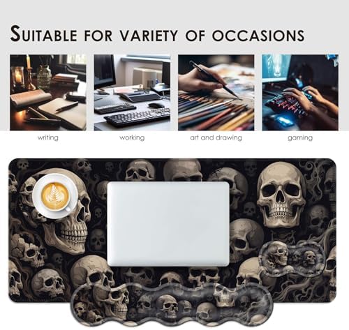 Large Keyboard Mouse Pad Set, Extended Mouse Pad+Keyboard Wrist Rest Support, Memory Foam Ergonomic Easy Typing, 4Pcs (31.5×11.8 in) Desk Pad Set for Office Home,Cool Skull - Image 7
