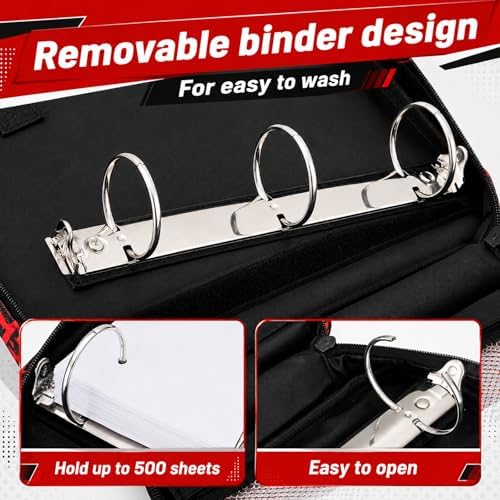 Zipper Binder Folder Keeper with Strap 2", 3 Ring, Red, Lightning - Image 5