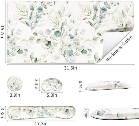 QiyI PU Leather Desk Mat Set, 4-in-1 Ergonomic Wrist Rest, Eucalyptus - Image 3