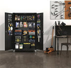 VINGLI Upgraded Wide & Deep Garage Storage Cabinet, Metal Storage Cabinet with Pegboards, Wheels, Locking Doors and Adjustable Shelves (Black, 43''W x 20''D x 72''H) - Image 2