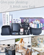 Black Desk Accessories and Organizers with Desk Organizer and 360°Rotating Pen Holder stapler Pen and a Lot of Office Black Office Supplies Beautifully Presented in a Gift Box - Image 3