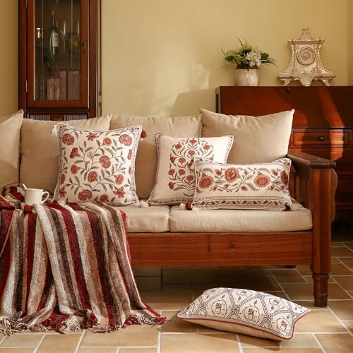 ISAENNE Vintage Linen Square Throw Pillow Cover,Set of 2,18"x18"-Albano A - Image 3