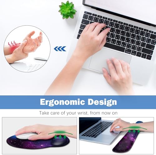 ARTSO Large Mouse Pad and Keyboard Wrist Rest, Ergonomic Mouse Pad with Wrist Support, Non-Slip Desk Mat Protector for Office, Home -Blue Purple Cosmic Nebula - Image 3