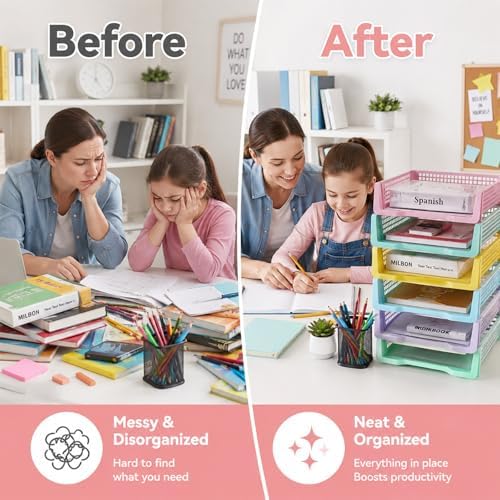 Set of 6 Pastel Turn in Trays for Teachers Stackable Classroom Paper Letter Trays Plastic Classroom Desk Letter Organizer Tray Storage Baskets for Library, Drawers, Office, Home - Image 5