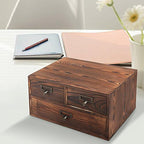 MyGift Wooden Desk Organizer with Drawers, Dark Brown Wood Desktop Storage Cabinet with 3 Drawers for Office Supplies, Sewing Kits and Accessories - Image 4