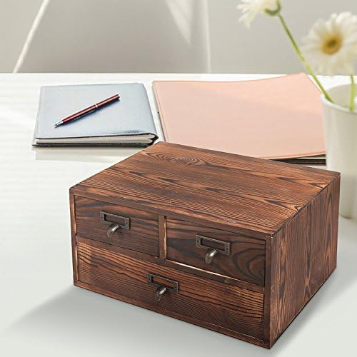 MyGift Wooden Desk Organizer with Drawers, Dark Brown Wood Desktop Storage Cabinet with 3 Drawers for Office Supplies, Sewing Kits and Accessories - Image 4