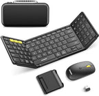 Foldable Keyboard and Mouse, Samsers Folding Bluetooth Keyboard Combo, 2.4G + BT5.0 x 2, Full-Size Portable Travel Keyboard & Rechargeable Wireless Mouse for Windows Android iOS Mac OS, Elegant Black by HOME