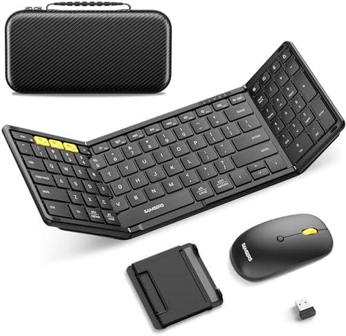 Foldable Keyboard and Mouse, Samsers Folding Bluetooth Keyboard Combo, 2.4G + BT5.0 x 2, Full-Size Portable Travel Keyboard & Rechargeable Wireless Mouse for Windows Android iOS Mac OS, Elegant Black by HOME
