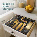 Sben Bamboo Cutlery Drawer Organizer, Black, Large - Image 3