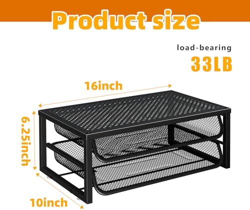 Ekisemio 2-Pack 2-Tier Monitor Stand Riser with Drawer, Metal Computer Desk Organizer for Home Office, Black - Image 3