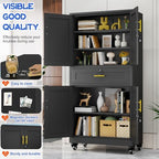 GAIOUS 74” Tall Metal Garage Storage Cabinet with Wheels and Drawer, Steel File Cabinet for Home Office, Tool Cabinet with 4 Locking Doors and 3 Adjustable Shelves, Rolling Cabinet for Garage-Black - Image 5