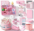 Gawsey Desk Organizers and Accessories with Desk Organizer 360° Rotating Pen Holder and Office Supplies, Cute Stationery Supplies Set (Pink) by Gawsey