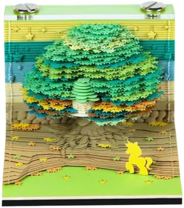 3D Memo Pad, 3D Calendar 2027, Time Piece Calendar, Tear-Off Calendars 2027, 3D Paper Carving Art Memo Pad, Art Carving Sticky Notes for Office Home Gifts Ornaments (Cherry Blossoms - Green) by JCSY