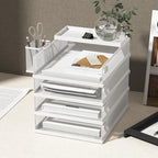 FANXIYQ Stackable Letter Trays, 4 Tier Metal Paper Tray & Desk Organizer, Stackable File Trays for Office & Home, Multi-Functional Document Tray with Fine Grid Design & Magnetic Labels,White - Image 2