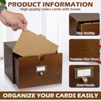 DLUGOPIS 5×8 Index Card Holder Pine Wood Index Card Organizer Box with Drawers Brown Vintage Card Catalog Box Recipe Notecard Box 5 Index Cards Dividers 2 Letter Smile Stickers for School Office - Image 3