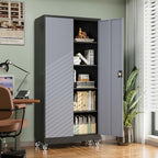 Letaya Metal Garage Storage Cabinets with Lock Door and Adjustable Shelves, Steel Tool Cabinets for Home,Office,Warehouse Organisieren (Black Grey, 74.41" H) - Image 2