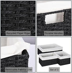 Vagusicc Storage Basket, 3-Pack Woven Paper Rope Wicker Baskets for Storage with Handles, 15 Inches Large Cube Storage Bins Woven Storage Baskets with Liners for Shelves Organizing & Decor, Black - Image 2