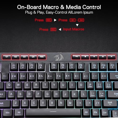 Redragon K515 Shiva Wired RGB Membrane Gaming Keyboard, 98 Keys Mechanical-Feel Keyboard w/Smooth Linear Switch, On-Board Macro & Dedicated Multimedia Keys, Detachable Wrist Rest, Software Supported - Image 3
