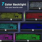 Large Print Backlit Computer Keyboard, 7-Color Backlit Keyboard with Wrist Rest, USB Plug-and-Play, Oversize Letters Keys Easy to See and Type, Wired Light Up Keyboards for Laptop, PC, Gaming - Image 4