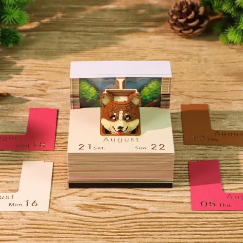 2027 3D Paper Carving Desk Calendar With LED Light (Pixel Corgi) - Image 2