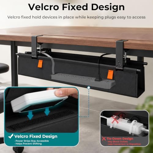 Fabric Under Desk Cable Management Tray 35.4” No Drill with Cable Ties - Image 3