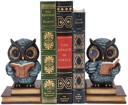 Owl Decorative Bookends for Shelves, Heavy Duty Resin Book Ends with Non-Slip Pads, Vintage Reading Owl Statues, Library Office Home Decor, Book Lover and Teacher Gifts by Xmeden